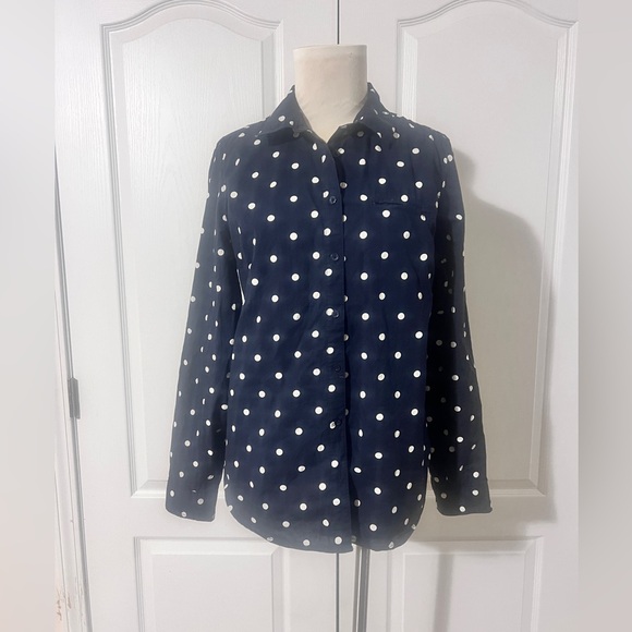 Tommy Hilfiger 100% Cotton Relaxed Fit Button Down Polka Dot Blouse- sz L - Picture 1 of 8